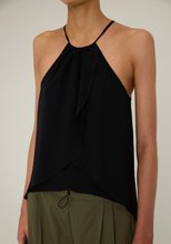 Joyeux layer halter top in black (noir), detail view