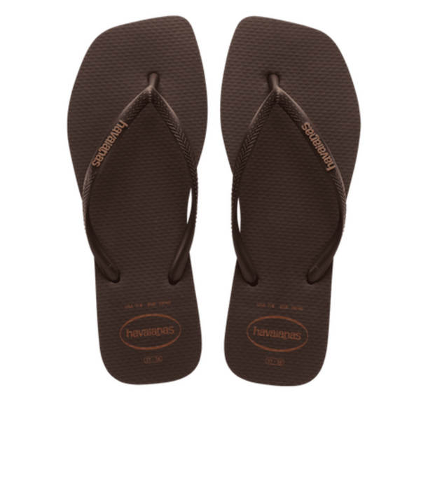 Havaiana Slim Square Toe Logo Thong Brown