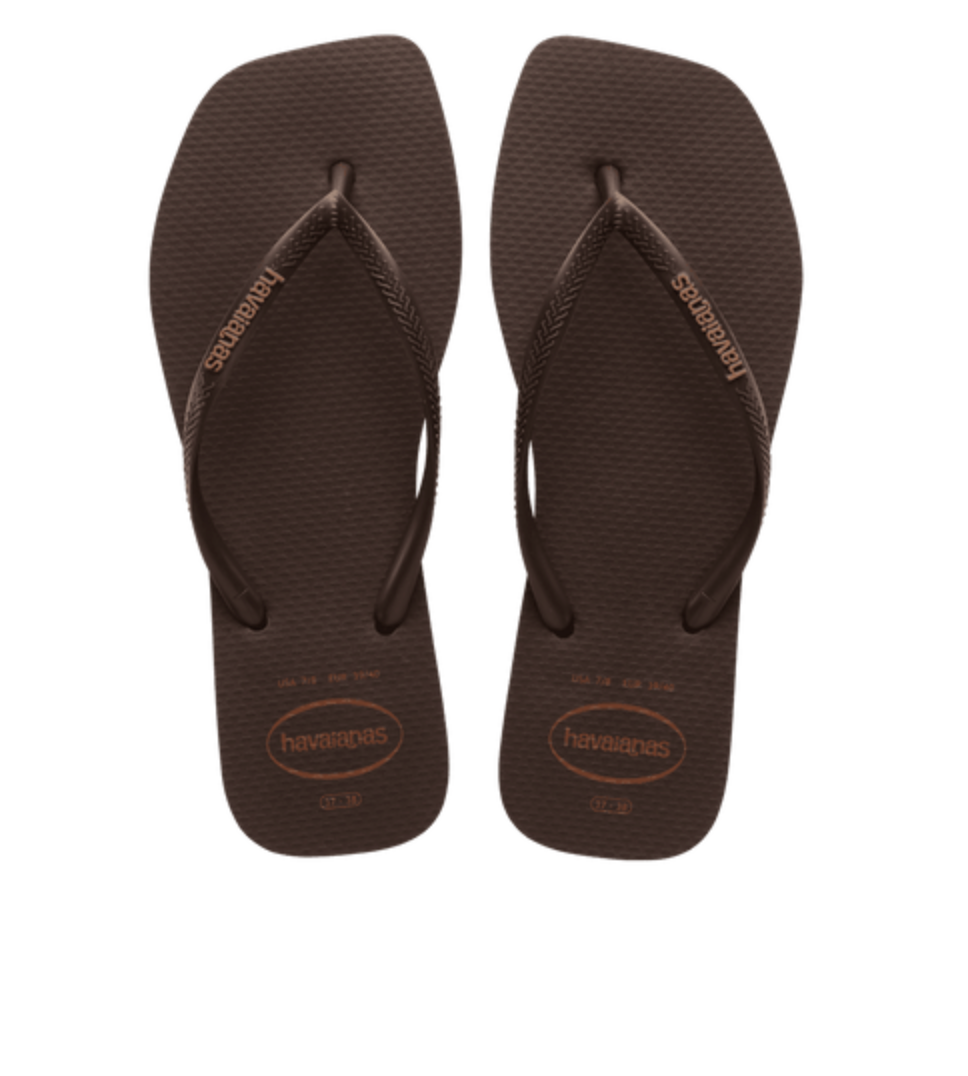 Havaiana Slim Square Toe Logo Thong Brown