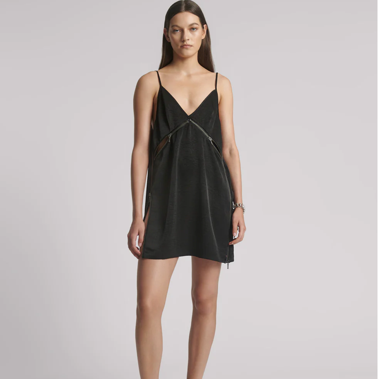 One Teaspoon Courtney Zipped Up Satin Slip Mini Dress - Black