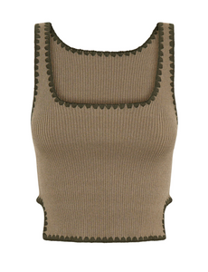 One Teaspoon Knitted Scallop Tank - Khaki