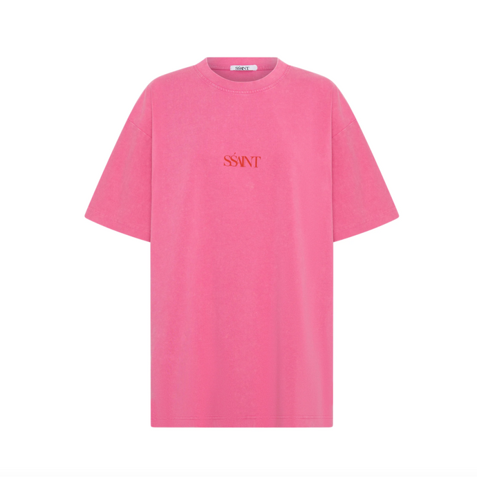 Ssaint No Vacancy Tee Dark Pink Acid Wash