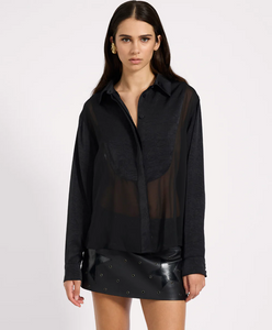One Teaspoon Sheer Tuxedo Shirt - Black