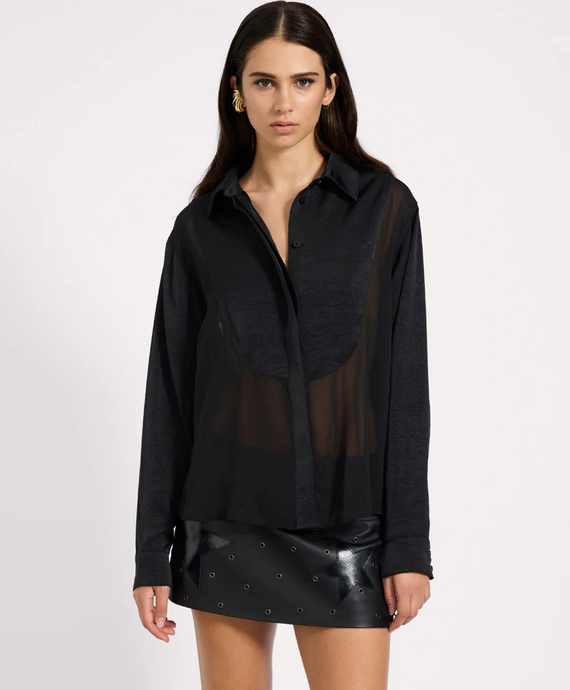 One Teaspoon Sheer Tuxedo Shirt - Black