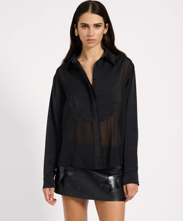 One Teaspoon Sheer Tuxedo Shirt - Black