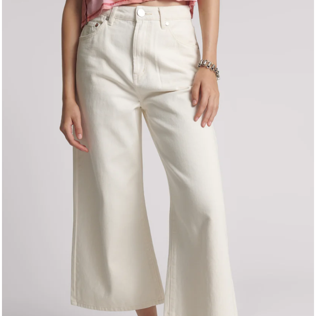 One Teaspoon Love Machine Cropped High Waist Wide Leg Jean - Milk