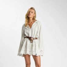 Moonlight Prairie Lace Longsleeve Mini Dress - White Stripe