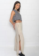 Beige linen pants. girl styled with Brogues