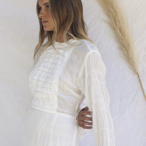 Aslyn Dress in White Textured Cotton