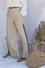Womens Beige Linen Side Split Pants Beige 100% Linen