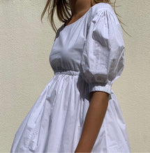 White Midi Dress in Cotton Poplin with Puff Sleeve