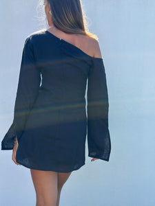 Amber Mini Dress in Black Linen