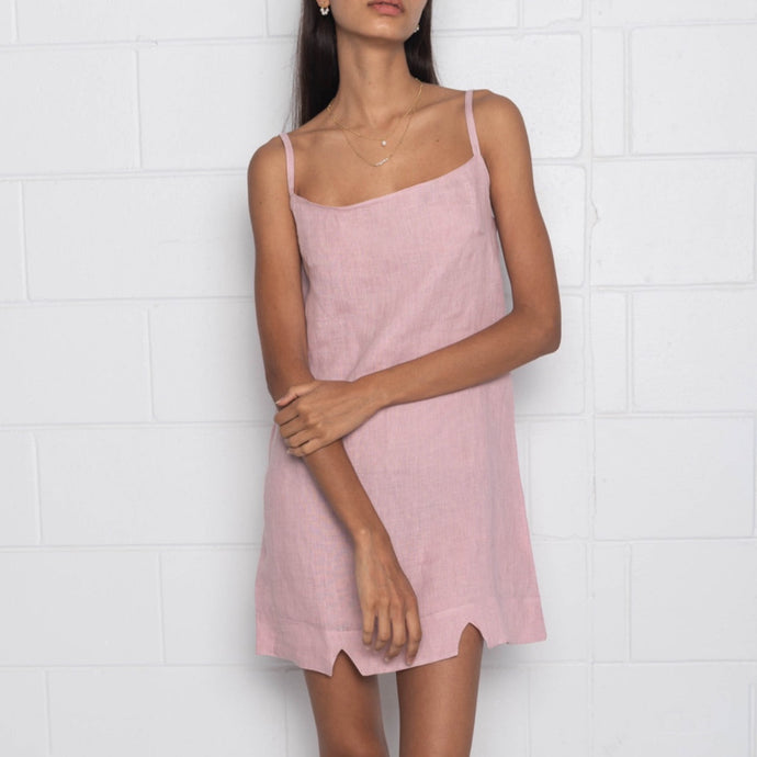 Sammi Mini Slip Dress in Primrose Pink Linen