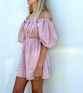 Pink Mini Dress with puff sleeves for tweens