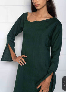 Amber Midi Dress in Emerald Linen