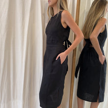 Aluna Midi Dress in Black Linen