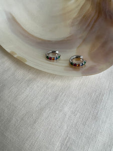 Lostris Sterling Silver Hoops with Rainbow Jewels