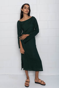 Amber Midi Dress in Emerald Linen