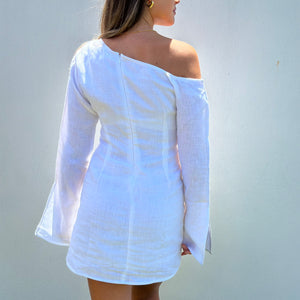 Amber Mini Dress in White Linen