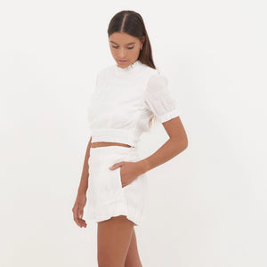 Ally Shorts in White Textured Cotton